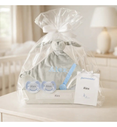 Pack de Doudou y 2 chupetes personalizados con nombre | Con sujetachupetes para bebé