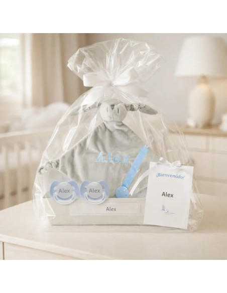 Pack de Doudou y 2 chupetes personalizados con nombre | Con sujetachupetes para bebé