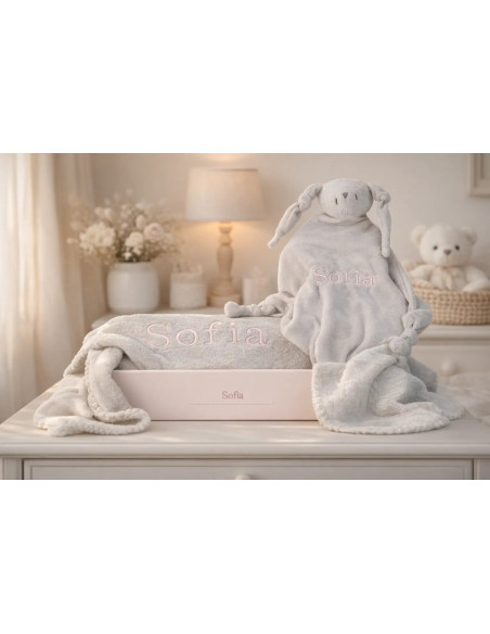 Regalo personalizado con manta y doudou bordados | Ideal para recién nacido
