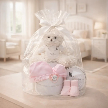 Set Personalizado: Gorro, Manoplas, Patucos y Chupete con Nombre + Oso de Peluche | Regalo para Bebé