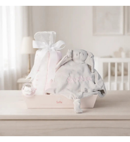 Set de muselina, doudou y chupete personalizado | Regalo ideal para recién nacido