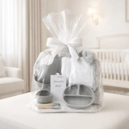 Vajilla de silicona + Manta polar invernal personalizada | Regalo Práctico para Bebé