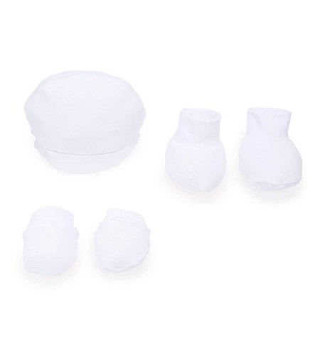 set gorrito, patucos y manoplas blanco 