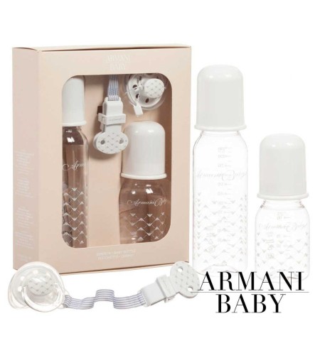 Set Biberones Chupete Armani Blanco