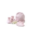 set gorro manoplas y patucos rosa