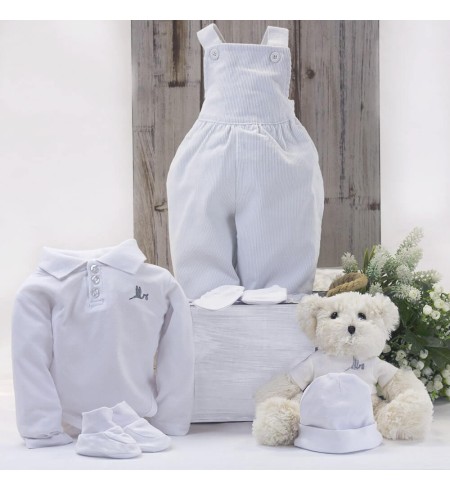 Conjunto Bebé Peto y Polo con Osito de peluche blanco