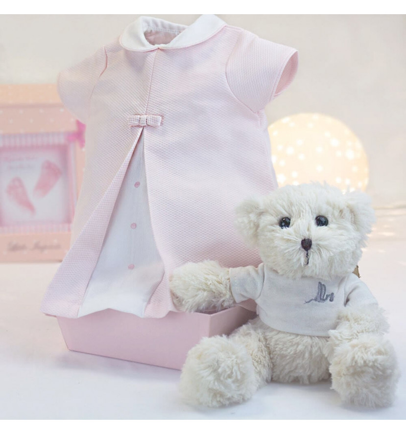 Vestido Bebé  Rosa de 3-6 meses con Osito de Peluche