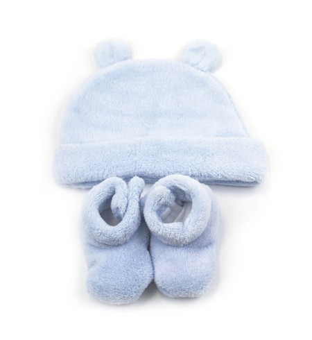 Canastilla Manta Bordada Oso Peluche y Conjunto Gorro y Calcetines Azul