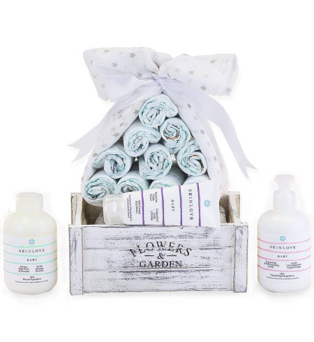 Cajita de madera productos cosméticos para bebés