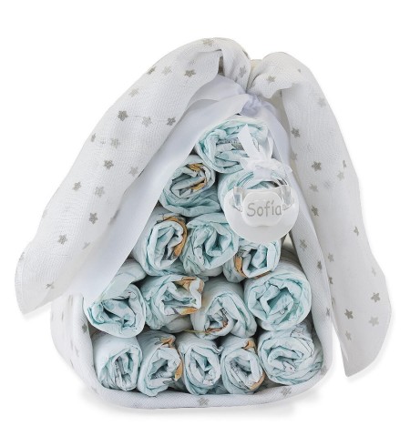 Caramelo de Pañales Muselina y chupete Personalizado gris