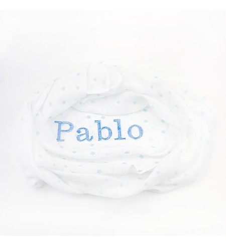 Caramelo de Pañales Muselina y chupete Personalizado azul
