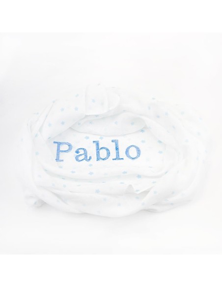 Caramelo de Pañales Muselina y chupete Personalizado azul