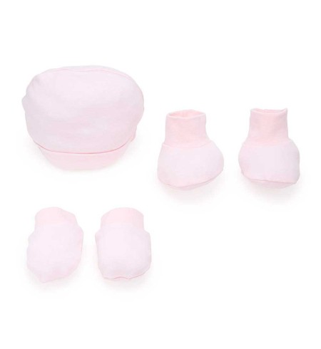 gorro, manoplas y patucos rosa