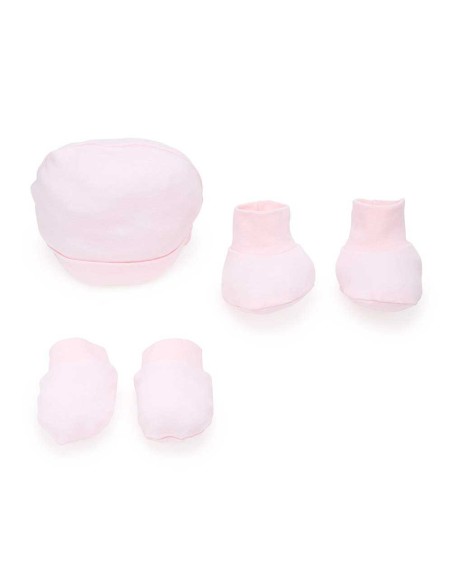 gorro, manoplas y patucos rosa